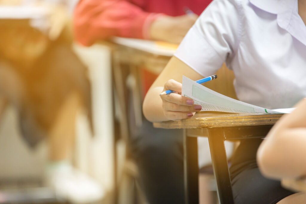 Student completing an admissions assessment at an international school in Turkey.