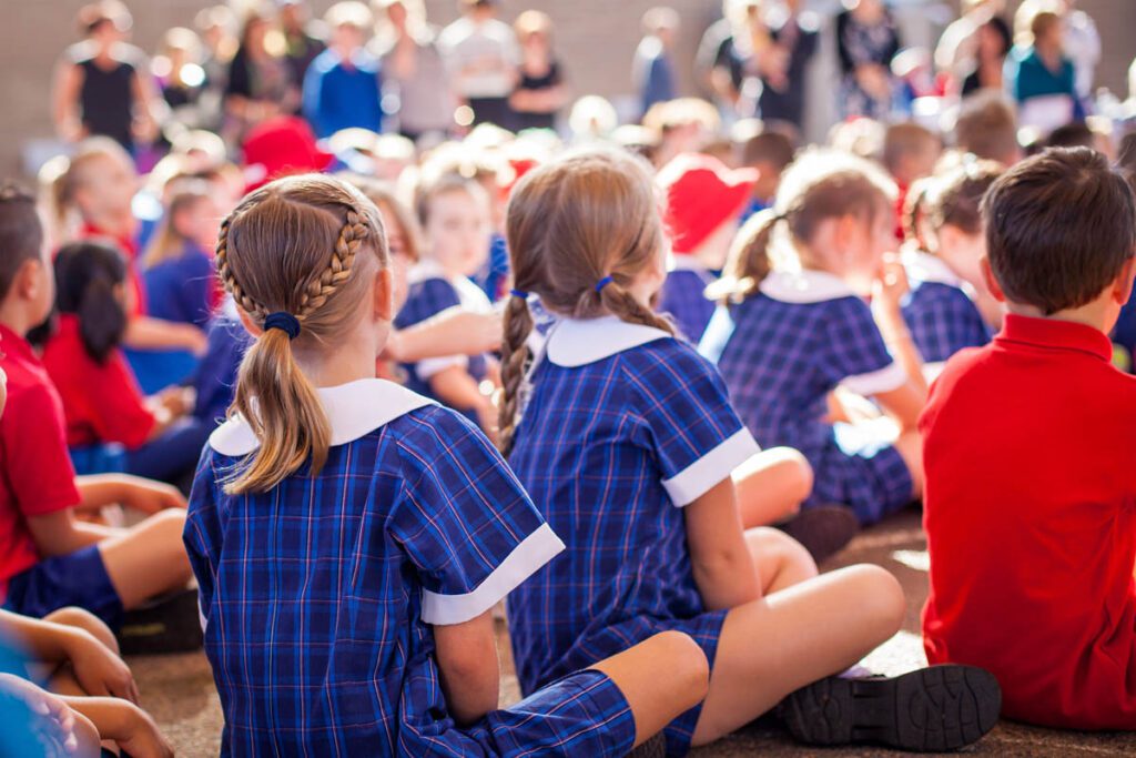 International school students in Turkey participating in an outdoor school assembly before lessons
