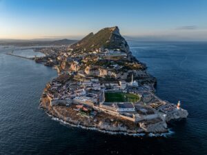 Aerial view of Gibraltar illustrating the benefits of living in Gibraltar for UK expats.